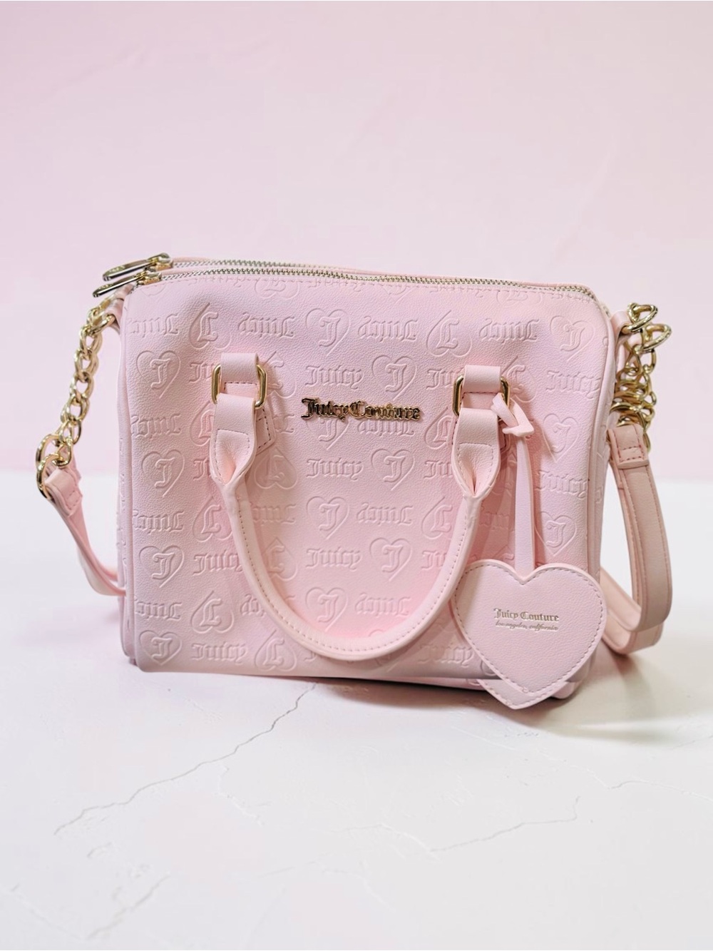 Juicy Couture Pink Powder Blush Heart Embossed Fame Satchel Bag NWOT